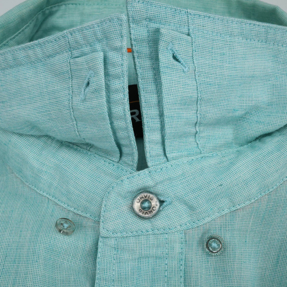 Orvis Shirt Mens 2XL Blue Green Linen Blend Pockets Button Down Casual Gorpcore - Picture 10 of 16